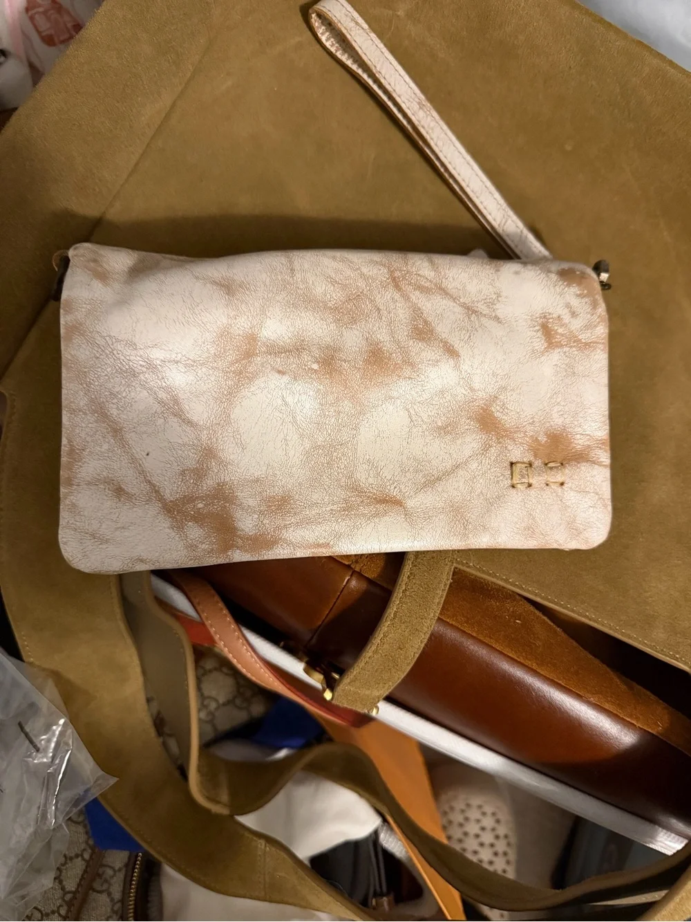 Grace and Lace Women's leather Cream Wristlet Clutch